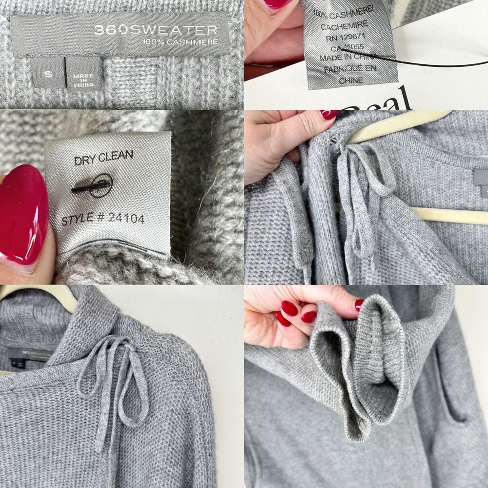 360 Cashmere Grey Draped Wrap Tie Front Moto Waterfall Cardigan Sweater Small - Picture 12 of 15